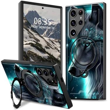 Imagem de BFDHGQZC Capa para Samsung Galaxy S25 Ultra com suporte para Samsung S25 Ultra, capa protetora híbrida de camada dupla robusta fina à prova de choque, lobo