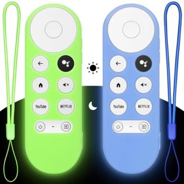 Imagem de Capa para controle remoto de 2 peças para Chromecast com Google TV e TV Streamer, capa de silicone que brilha no escuro (verde + azul)