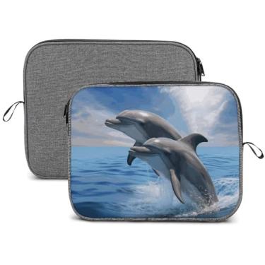 Imagem de Capa para laptop, impermeável, resistente a choques, bolsa protetora para notebook, leve, dois golfinhos, compatível com laptop de 13 a 14 polegadas