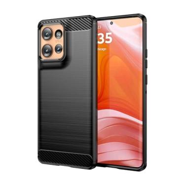 Imagem de KOARWVC Capa de celular para Moto Edge 50, capa traseira de TPU macio à prova de choque de fibra de carbono para Motorola Edge 50 preta