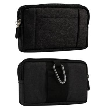 Imagem de Bolsa de cintura horizontal para celular masculina, preta, à prova d'água, suporte de celular multifuncional, clipe de cinto para smartphone de 5,2 polegadas, coldre de nylon, pequeno, capa esportiva