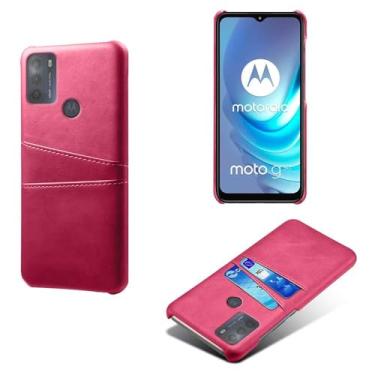 Imagem de Capas Compatível com MOTO G50,Caso de couro PU-Tampa de telefone a prova de choque com 2 slots de cartão,Proteção anti-impressão digital e anti-gota-Rose Red