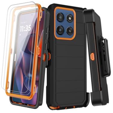 Imagem de KECAI Capa para Motorola Moto G Stylus 2025 com clipe de cinto, 2 películas protetoras, resistente à prova de choque, proteção contra quedas de grau militar, capa de celular robusta com suporte (preto