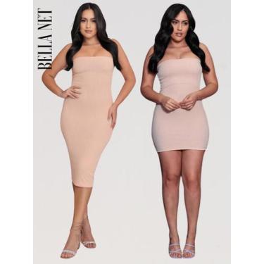 Imagem de Kit 2 Vestido Midi E Curto sem alça Feminino Sem Alça Canelado Premium