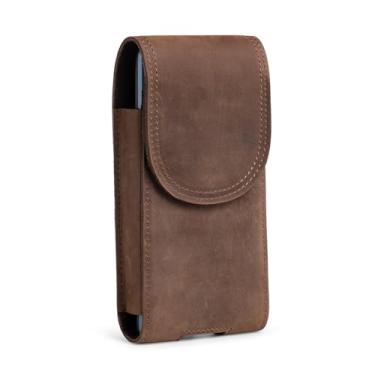 Imagem de Hengwin Coldre de couro genuíno para celular compatível com iPhone 16 15 14 13 Pro Samsung Galaxy S25 S24 S23 capa com fecho magnético para smartphone com bolsa de celular com clipe de cinto (marrom