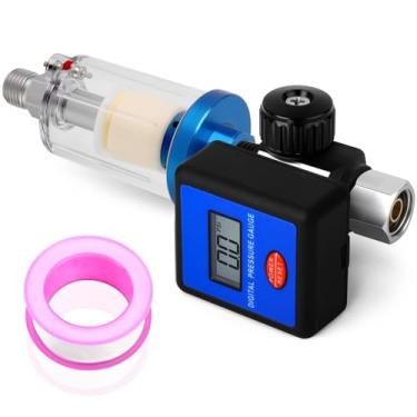Imagem de MEANLIN MEASURE Filtro De Umidade Para Compressor Ar Digital, Entrada 1/4" Npt Com Manômetro 150 Psi, Separador Aerógrafo Ferramentas E Pistola Pintura Spray