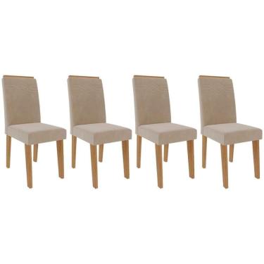 Imagem de Cadeira Sala De Jantar Taís Kit 4 Un Madeirado-suede Nude Bege - Cimol