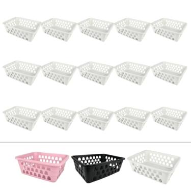 Imagem de Cesto Organizador Kit 15 Peças 16x12x6cm Multiuso Para Gaveta Cozinha Lavanderia Super Resistente (Branco)