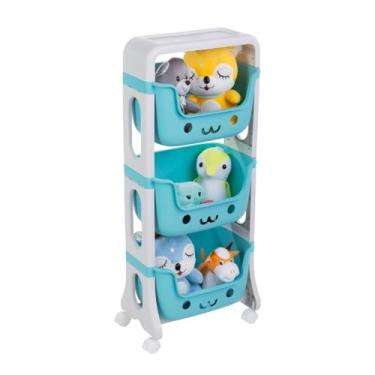Imagem de Prateleira Organizadora Caixa Cesto Infantil Brinquedos Quarto (AZUL)