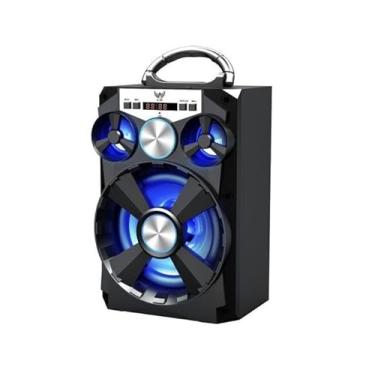 Imagem de Caixa de Som Bluetooth Portátil com LED, Alto-Falante Grande, Luzes Azuis, Controle Digital, Alça de Transporte, Preto