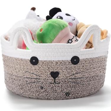 Imagem de Zopeal Cesto de gato organizador de tecido com orelhas decorativo de Natal, brinquedo fofo de corda de algodão para presente, gato, cachorro, berçário, quarto de bebê (21 x 12 cm, cáqui gradiente)