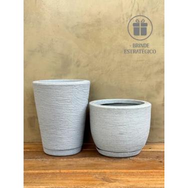 Imagem de Kit 2 Vasos Escovado Polietileno Jardim Sala Moderno Planta (Cimento)