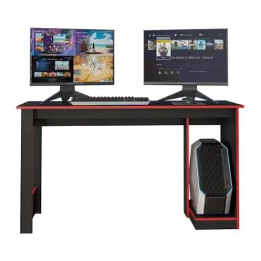 Imagem de Mesa Gamer Com Espaço Elevado Para CPU, Caemmun, Preto Texturizado/vermelho