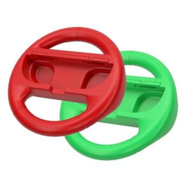 Imagem de VGBUS 2PACK Steering Wheels for Nintendo Switch 2/Nintendo Switch/Switch Oled Console JoyCons,Racing Wheels Compatible with Mario Kart Wolrd 8 Deluxe switch 2 2025 Joycon Controller. (2PCS RED&GREEN)
