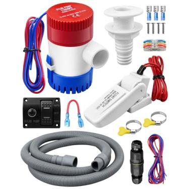 Imagem de Bomba de água automática de esgoto de barco de 1100 GPH com painel de interruptor de bomba de 3 vias, cabo de extensão de 3 metros, diâmetro de 12 V/24 V, kit de encanamento ideal para barcos de pesca