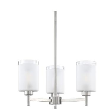 Imagem de Doraimi Lighting Lustre de 3 luzes de vidro fosco transparente estilo clássico luminária pendente de teto com acabamento em níquel escovado para sala de reuniões, sala de jantar, sobre mesa, sala de