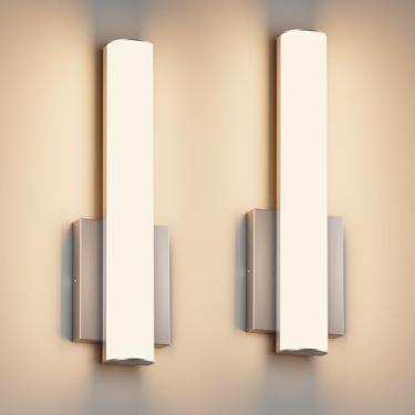 Imagem de Aoceley Arandelas de parede modernas de LED para banheiro de 15,7 polegadas, luz de parede com fio de 18 W 3000 K com abajur de acrílico branco, luminária de banheiro para espelho quarto, sala de