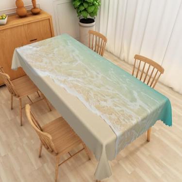 Imagem de SIEDYCV Toalha de mesa de verão à beira-mar, 152 x 213 cm, oceano, areia, praia, ondas do mar, natureza, paisagismo, toalha de mesa, impermeável, para jantar, cozinha, café, piquenique, evento