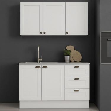 Imagem de Armário Aéreo e Balcão 120cm 100% Mdf Estilo Americano Provençal Branco Fosco