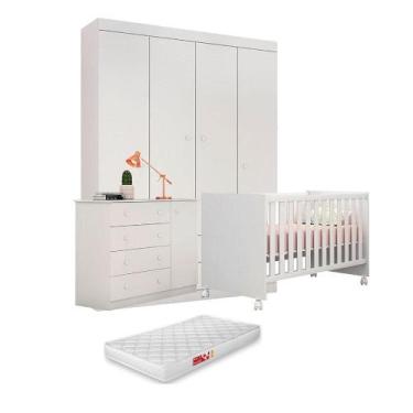 Imagem de Jogo de Jogo de Quarto Infantil Old Clean MDF Roupeiro + Cômoda + Berç