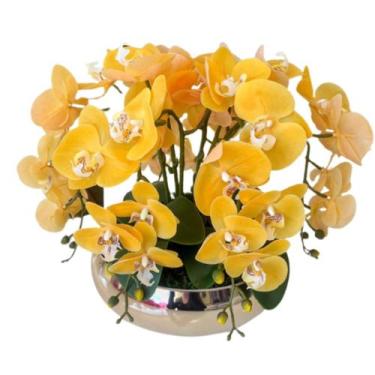 Imagem de Arranjo 6 Flores De Orquídeas Amarelas Vaso Dourado Grande - La Caza S