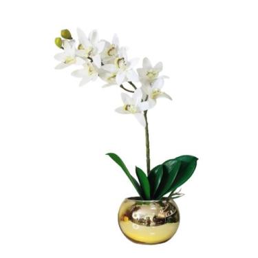 Imagem de Arranjo No Vaso Dourado Flores Artificiais Orquídeas 3D - La Caza Stor