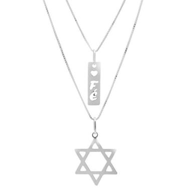 Imagem de Colar Duplo Pigente Fé E Estrela De Davi Em Prata 925 Correntinha Deli