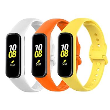 Imagem de 3 Pulseiras De Silicone Marca 123Smart Compatível com Fit 2 R220 Fit2 R220 - Amarelo/Laranja/Branco