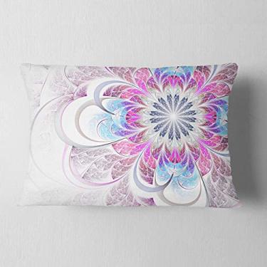 Imagem de Designart Roxo e Azul Grande Flor Fractal Lombar Sala de Estar, Sofá, Almofada de Alta Qualidade + Capa de Almofada Estampada em ambos os lados 30,5 x 50,8 cm