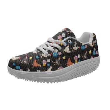 Imagem de FOR U DESIGNS Sapatos plataforma fitness feminino caminhada casual sapatos de salto alto para uso ao ar livre para adolescentes, Chicken Cute, 37