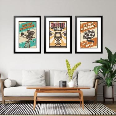 Imagem de Kit 3 Quadros Grandes Retro Cinema 60X48Cm
