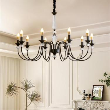 Imagem de Lâmpada Pingente Candelabro LED De Latão Com Estilo Americano E Detalhe De Vela Francesa: Perfeita Para Sala De Estar, Restaurante, Quarto, Estudo, Villa, Hotel, Bar E Café (B Preto 10 luzes)