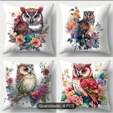 Imagem de Kit 4 Capas de Almofada 40x40 Coruja Sublimada Micropercal Estampada D