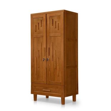 Imagem de Guarda Roupa em 100% Madeira 2 Portas 1 Gaveta Suiça Castanho - Atraen