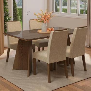 Imagem de Conjunto Sala De Jantar Tampo De Vidro 4 Cadeiras Rustic/imperial Brag