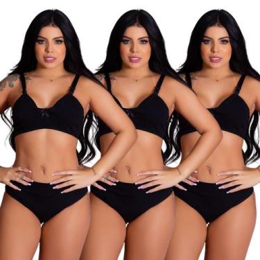 Imagem de Kit 3 Conjuntos Sutiã Amamentação e Calcinha Cós Alto Cotton PósParto 