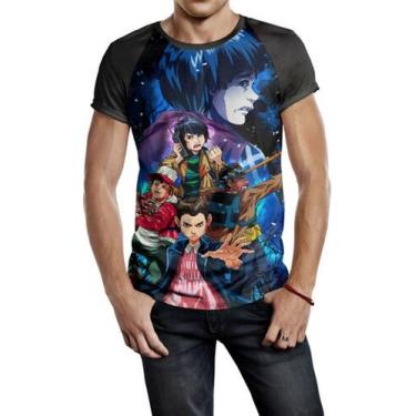 Imagem de Camiseta Raglan Masculina Stranger Things Ref:86 - smoke, Preto, P