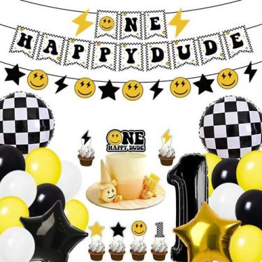 Imagem de Decorações de festa Whaline One Happy Dude Birthday 48 unidades