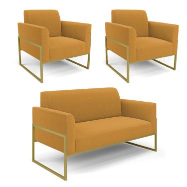 Imagem de Namoradeira e 2 Poltronas Industrial Alta Dourado Marisa Bouclê Mostarda D03 - D'Rossi