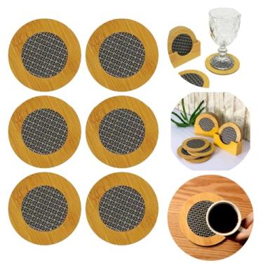 Imagem de Kit 6 Porta Copos de Bambu e MDF Premium Descanso para Copos Canecas e Copos de Vidro Ecológico Resistente e Sofisticado Contém 6 Descanso e 1 Suporte - COMPRAS NETS