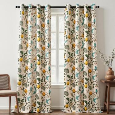Imagem de Topfinel Cortinas florais 228 cm de comprimento, 2 painéis, exclusivas, naturais, bege, luxuosas, coloridas, beija-flor, beija-flor, rústica, vintage, com ilhós, cortinas para sala de aula, escritório