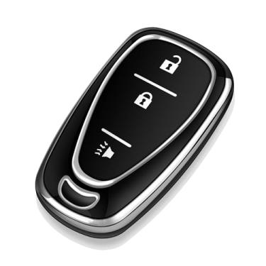 Imagem de Tukellen Capa para chave Chevrolet Key Fob, capa especial de TPU macio compatível com Chevy Blazer Bolt EV Camaro Cruze Equinox Malibu Sonic Spark Traverse (preto, 3 botões)