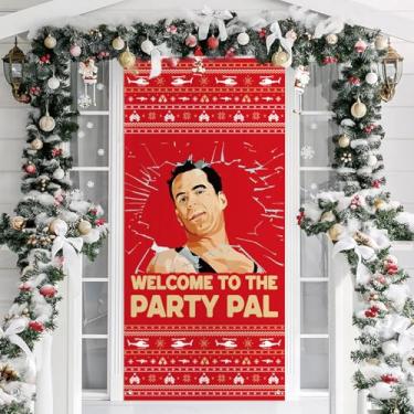 Imagem de Capa de porta de Natal rígida, placa de porta Welcome to The Party Pal para decorações internas e externas, faixa de fundo de cabine de fotos engraçada, decoração de mercadorias Hans Gruber Die Hard