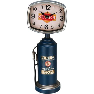 Imagem de Relogio De Mesa Vintage Decorativa Metal 36x15x10cm Azul