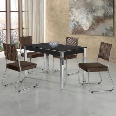 Imagem de Mesa De Jantar Aço Nobre Cláudia Com Tampo Kanon 4 Cadeiras Chocolate/preto/marrom
