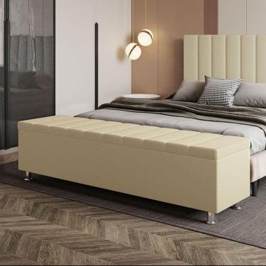 Imagem de Calçadeira Baú Recamier Estofado Casal 140 Cm ônix Linho Creme
