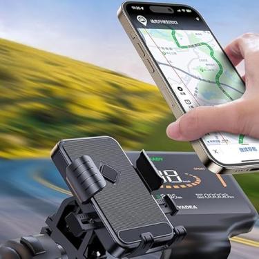 Imagem de Suporte de telefone para motocicleta, (bloqueio de um clique), suporte de telefone de bicicleta, para academia, esteira, carrinho, guidão, carrinho de compras, carrinho de golfe, com almofada macia e