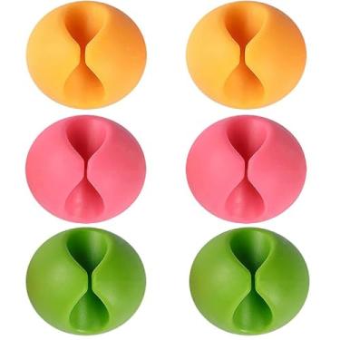 Imagem de 6 peças de clipes de cabo – clipes de cabo adesivo organizador de fios para mesa, suportes de fio para cabos, mesa de cabeceira, casa e escritório (colorido)