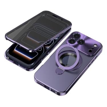 Imagem de HAOMRIYL Capa magnética para iPhone 17 Pro Max/17 Pro/Air/17, tela anti-espião, capa de proteção para câmera, suporte invisível, logotipo vista total à prova de choque, roxo, ar