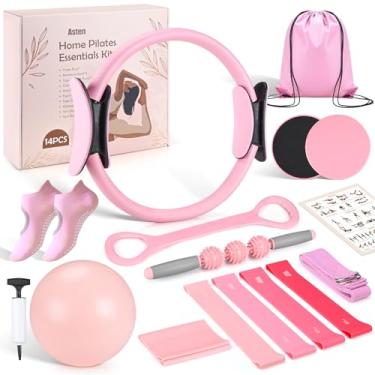 Imagem de Kit de pilates em casa para mulheres: Conjunto de anel e bola de pilates de pilates com faixas de resistência, controle deslizante de núcleo, rolo de espuma, kit essencial de pilates para exercícios